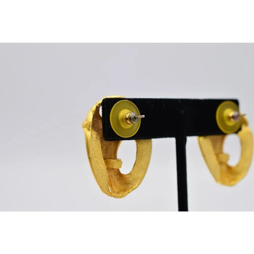Vintage Earrings Brushed Gold Heavy Chunky Abstract Textured NOS 80s 1980s BinAA